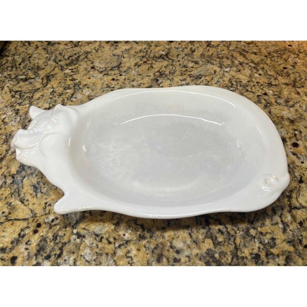 Vintage 12" Cook and Serve Ceramic Dish White Pig Shaped Serving Bowl Grannycore